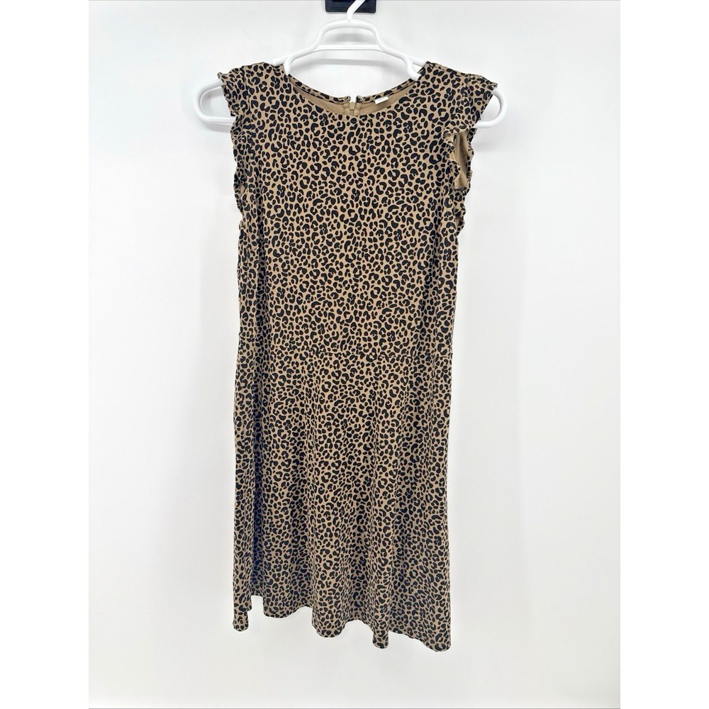 Old Navy Women's Large Leopard Animal Print Shift Dress Ruffle Sleeve Feminine
